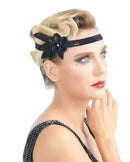 Negro Vintage Inspirado El Gran Gatsby Rhinestone con cuentas Lentejuelas Diadema 1920s Tocado Flapper Nupcial Boda Tocado Accesorio para el cabello - SACASUSA