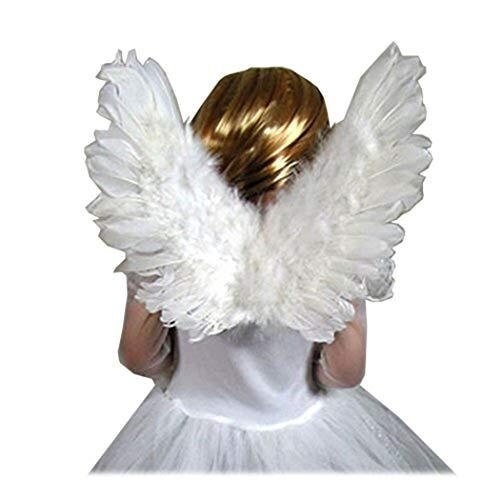 Nuevas alas de ángel de hadas blancas de plumas pequeñas con Halo gratis para niños niñas disfraz de Halloween tamaño de fiesta 18x13 pulgadas - SACASUSA