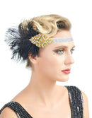Oro Negro Plata Pluma Vintage Inspirado El Gran Gatsby Rhinestone Cristales Diadema 1920s tocado Flapper Boda Nupcial Art Déco - SACASUSA