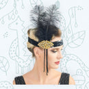Oro Vintage inspirado El gran Gatsby plata Rhinestone con cuentas diadema 1920s tocado Flapper pluma negra tocado nupcial Art Déco - SACASUSA