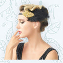 Oro Vintage inspirado El gran Gatsby plata Rhinestone con cuentas diadema 1920s tocado Flapper pluma negra tocado nupcial Art Déco - SACASUSA
