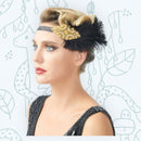 Oro Vintage inspirado El gran Gatsby plata Rhinestone con cuentas diadema 1920s tocado Flapper pluma negra tocado nupcial Art Déco - SACASUSA