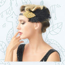Oro Vintage inspirado El gran Gatsby plata Rhinestone con cuentas diadema 1920s tocado Flapper pluma negra tocado nupcial Art Déco - SACASUSA