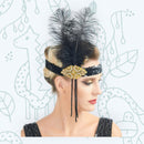 Oro Vintage inspirado El gran Gatsby plata Rhinestone con cuentas diadema 1920s tocado Flapper pluma negra tocado nupcial Art Déco - SACASUSA