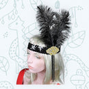 Oro Vintage inspirado El gran Gatsby plata Rhinestone con cuentas diadema 1920s tocado Flapper pluma negra tocado nupcial Art Déco - SACASUSA