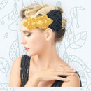 Oro Vintage inspirado El gran Gatsby Rhinestone con cuentas diadema 1920 tocado Flapper negro pluma nupcial tocado de boda Art Déco - SACASUSA