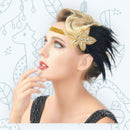 Oro Vintage inspirado El gran Gatsby Rhinestone con cuentas diadema 1920 tocado Flapper negro pluma nupcial tocado de boda Art Déco - SACASUSA