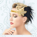 Oro Vintage inspirado El gran Gatsby Rhinestone con cuentas diadema 1920 tocado Flapper negro pluma nupcial tocado de boda Art Déco - SACASUSA