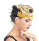 Oro Vintage inspirado El gran Gatsby Rhinestone con cuentas diadema 1920 tocado Flapper negro pluma nupcial tocado de boda Art Déco - SACASUSA