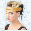 Oro Vintage inspirado El gran Gatsby Rhinestone con cuentas diadema 1920 tocado Flapper negro pluma nupcial tocado de boda Art Déco - SACASUSA