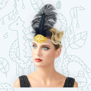 Oro Vintage Pluma El Gran Gatsby Rhinestone con cuentas Diadema 1920 tocado Flapper Pluma Negra Halloween Cosplay Tocado Art Déco - SACASUSA