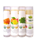 Paquete de 4 bálsamos labiales orgánicos certificados por USDA. Chapstick de limonada, cá­tricos, cera de abejas (sin sabor) y sabor natural 100% orgánico - SACASUSA