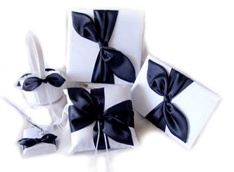 Portador de la almohada del anillo del arco del satén del nudo negro grande del amor de la boda nupcial blanca ¡Simple pero con clase! Accesorios de boda Calidad y artesaná­a de primer nivel - SACASUSA