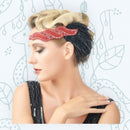 Rojo Vintage Inspirado El Gran Gatsby Lentejuelas con cuentas Diadema 1920 tocado Flapper Pluma Negra Tocado de Boda Nupcial Art Déco - SACASUSA