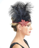 Rojo Vintage inspirado El gran Gatsby Rhinestone con cuentas diadema 1920 tocado Flapper negro pluma nupcial tocado de boda Art Déco - SACASUSA