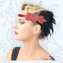 Rojo Vintage inspirado El gran Gatsby Rhinestone con cuentas diadema 1920 tocado Flapper negro pluma nupcial tocado de boda Art Déco - SACASUSA