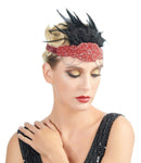 Rojo Vintage inspirado El gran Gatsby Rhinestone con cuentas diadema 1920 tocado Flapper negro pluma nupcial tocado de boda Art Déco - SACASUSA