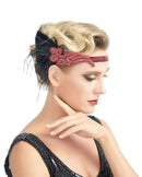 Rojo Vintage inspirado El gran Gatsby Rhinestone con cuentas diadema 1920 tocado Flapper negro pluma nupcial tocado de boda Art Déco - SACASUSA