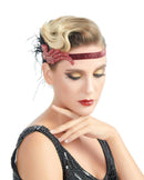 Rojo Vintage inspirado El gran Gatsby Rhinestone con cuentas diadema 1920 tocado Flapper negro pluma nupcial tocado de boda Art Déco - SACASUSA