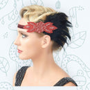 Rojo Vintage inspirado El gran Gatsby Rhinestone con cuentas diadema 1920 tocado Flapper negro pluma nupcial tocado de boda Art Déco - SACASUSA