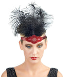 Rojo Vintage Pluma El Gran Gatsby Rhinestone con cuentas Diadema 1920 tocado Flapper Negro Pluma Nupcial Tocado de Boda Art Déco - SACASUSA