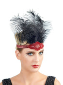 Rojo Vintage Pluma El Gran Gatsby Rhinestone con cuentas Diadema 1920 tocado Flapper Negro Pluma Nupcial Tocado de Boda Art Déco - SACASUSA