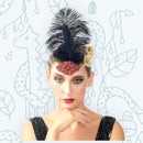 Rojo Vintage Pluma El Gran Gatsby Rhinestone con cuentas Diadema 1920 tocado Flapper Pluma Negra Halloween Vestir Tocado Art Déco - SACASUSA