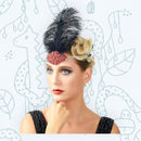 Rojo Vintage Pluma El Gran Gatsby Rhinestone con cuentas Diadema 1920 tocado Flapper Pluma Negra Halloween Vestir Tocado Art Déco - SACASUSA