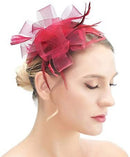 Tocado de flores y plumas para mujer, tocado de fiesta para cóctel, pinza para el pelo en color burdeos - SACASUSA