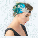 Turquesa azul pluma plata vintage inspirado el gran Gatsby Rhinestone con cuentas diadema 1920 tocado Flapper novia boda Art Déco - SACASUSA