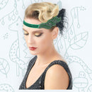 Verde Vintage Inspirado El Gran Gatsby Lentejuelas con cuentas Diadema 1920s Tocado Flapper Pluma Negra Tocado de Boda Nupcial Art Déco - SACASUSA