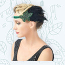 Verde Vintage inspirado El gran Gatsby Rhinestone con cuentas diadema 1920 tocado Flapper negro pluma novia tocado de boda Art Déco - SACASUSA
