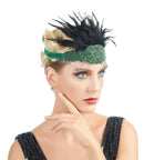 Verde Vintage inspirado El gran Gatsby Rhinestone con cuentas diadema 1920 tocado Flapper negro pluma novia tocado de boda Art Déco - SACASUSA