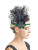 Verde Vintage inspirado El gran Gatsby Rhinestone con cuentas diadema 1920 tocado Flapper negro pluma novia tocado de boda Art Déco - SACASUSA
