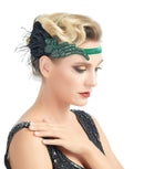 Verde Vintage inspirado El gran Gatsby Rhinestone con cuentas diadema 1920 tocado Flapper negro pluma novia tocado de boda Art Déco - SACASUSA