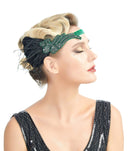 Verde Vintage inspirado El gran Gatsby Rhinestone con cuentas diadema 1920 tocado Flapper negro pluma novia tocado de boda Art Déco - SACASUSA