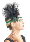 Verde Vintage inspirado El gran Gatsby Rhinestone con cuentas diadema 1920 tocado Flapper negro pluma novia tocado de boda Art Déco - SACASUSA