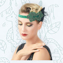 Verde Vintage inspirado El gran Gatsby Rhinestone con cuentas diadema 1920 tocado Flapper negro pluma novia tocado de boda Art Déco - SACASUSA