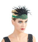 Verde Vintage inspirado El gran Gatsby Rhinestone con cuentas diadema 1920 tocado Flapper negro pluma novia tocado de boda Art Déco - SACASUSA