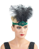 Verde Vintage IThe Great Gatsby Rhinestone con cuentas diadema 1920s tocado Flapper negro pluma nupcial tocado de boda Art Déco - SACASUSA