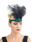 Verde Vintage IThe Great Gatsby Rhinestone con cuentas diadema 1920s tocado Flapper negro pluma nupcial tocado de boda Art Déco - SACASUSA